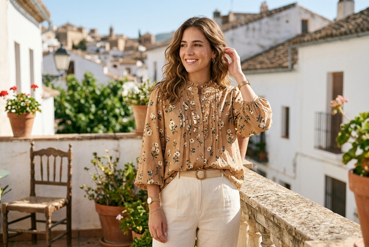 Blusa Florecillas Camel